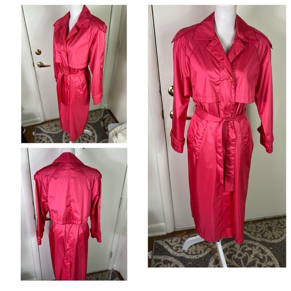 Worthington Jackets & Blazers - Worthington Essentials women Trench rain Coat Sz 4 petite dark pink pockets NWOT